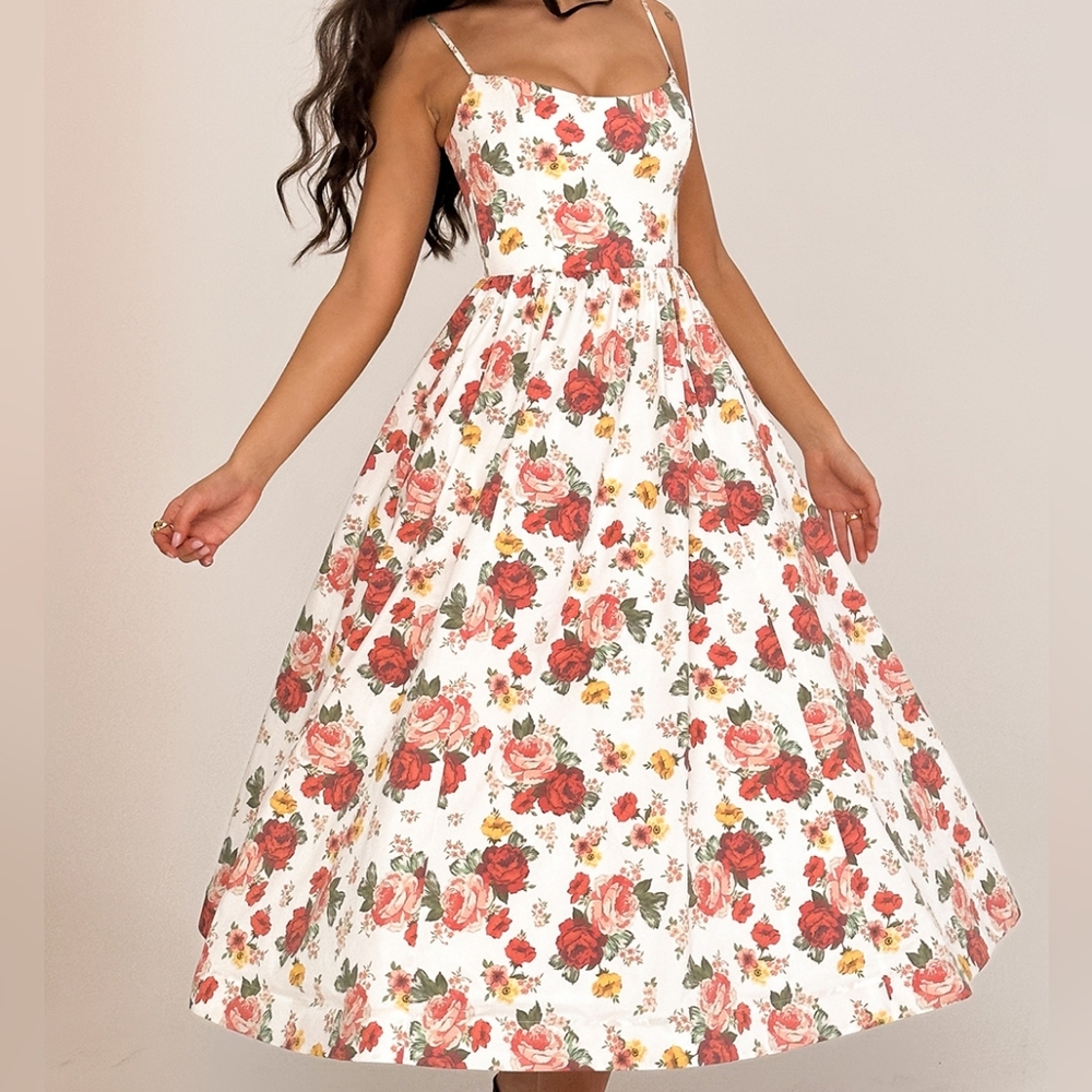 HOUSE OF CB 'Lolita' Italian Rose Print Cotton Corset Sundress - Picture 2 of 6